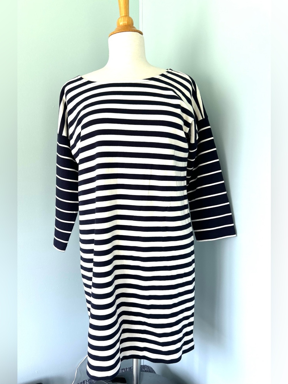 J.Crew Shift Dress - Dark Blue & White Striped Long Sleeve NWOT -Relaxed Sz M